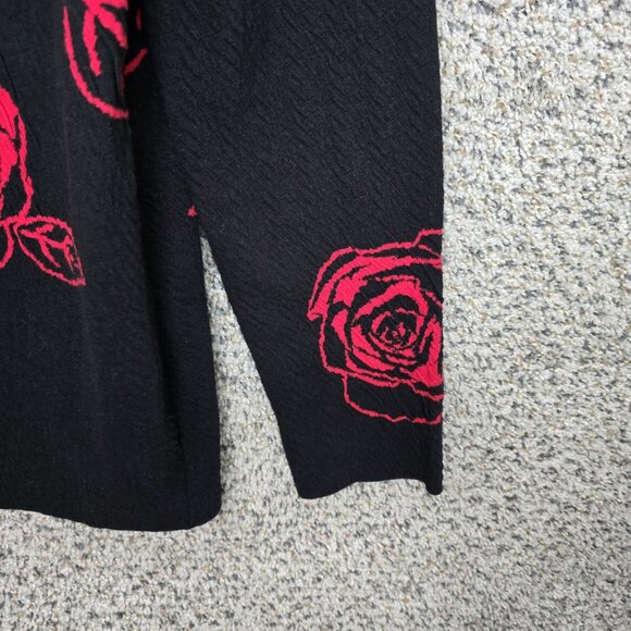 Chicos Cardigan Womens 0 US Small Black Red Floral Open Front Knit Casual Ladies - Picture 2 of 7